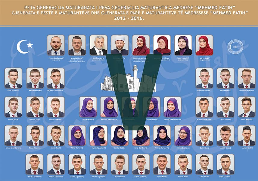 Tablo V. generacije maturanata i maturantica Medrese „Mehmed Fatih“, 2012–2016.