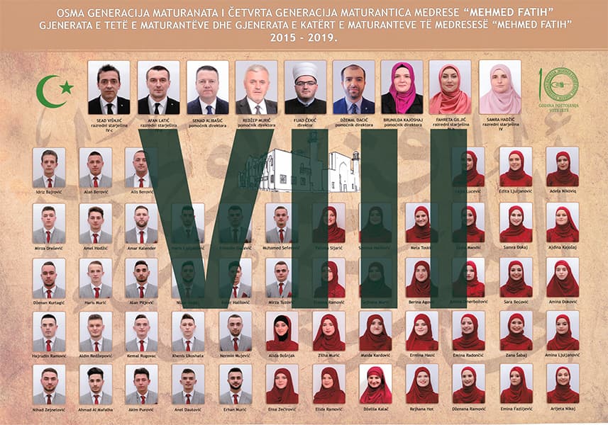 Tablo VIII. generacije maturanata i maturantica Medrese „Mehmed Fatih“, 2015–2019.