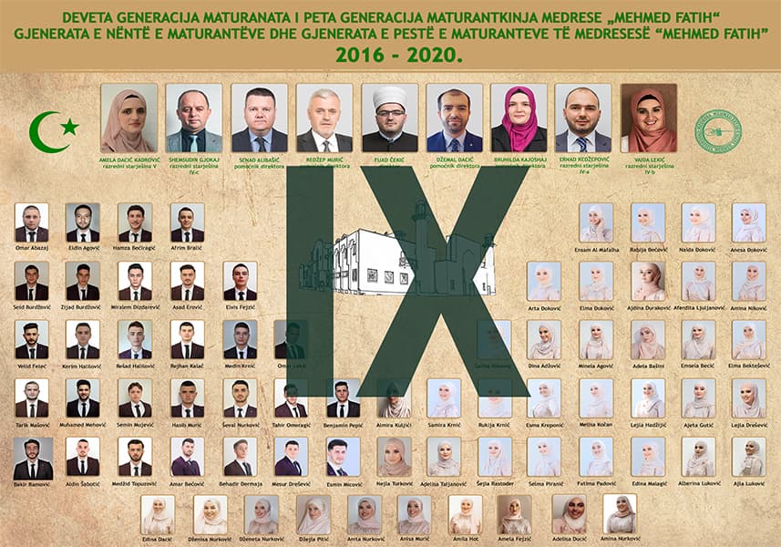 Tablo IX. generacije maturanata i maturantica Medrese „Mehmed Fatih“, 2016–2020.