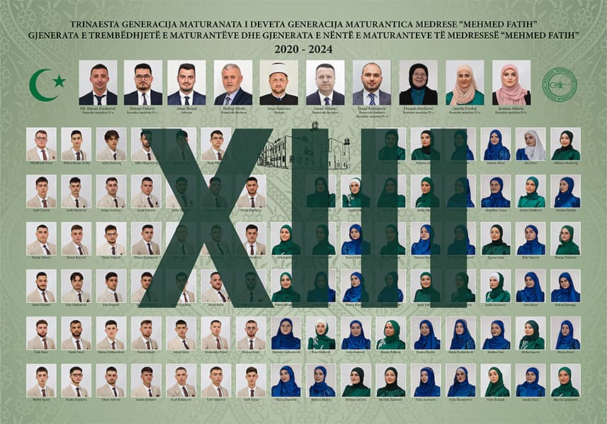 Tablo XIII. generacije maturanata i maturantica Medrese „Mehmed Fatih“, 2020–2024.