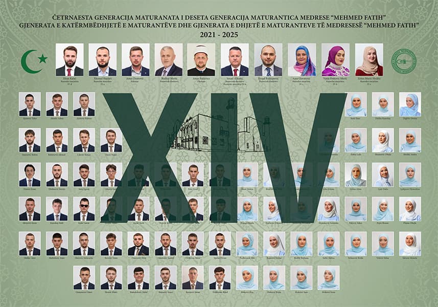 Tablo XIV. generacije maturanata i maturantica Medrese „Mehmed Fatih“, 2021–2025.